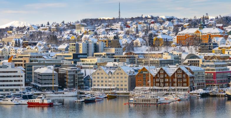 Snowy urban landscape in the Arctic